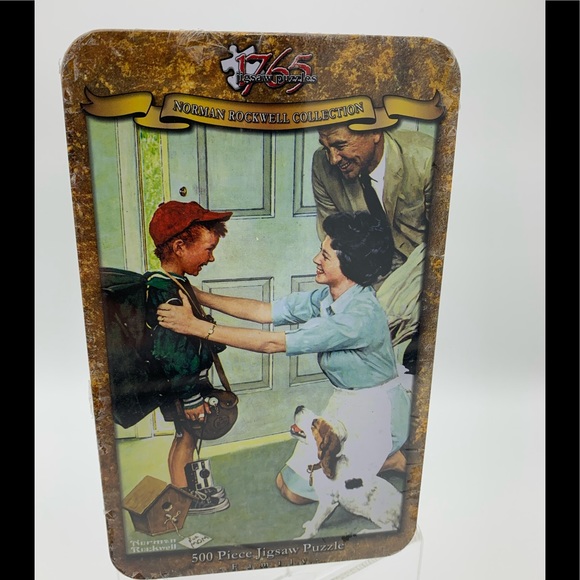 Norman Rockwell Collection 500 Piece Jigsaw Puzzle “Home From Camp” USA  Tin Box - Picture 2 of 11